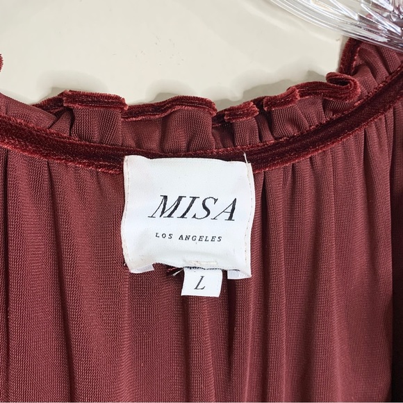 MISA Lorena Velvet Mini Dress (Sz L) V-Neck Long Sleeve Tassels Wine - Picture 9 of 11